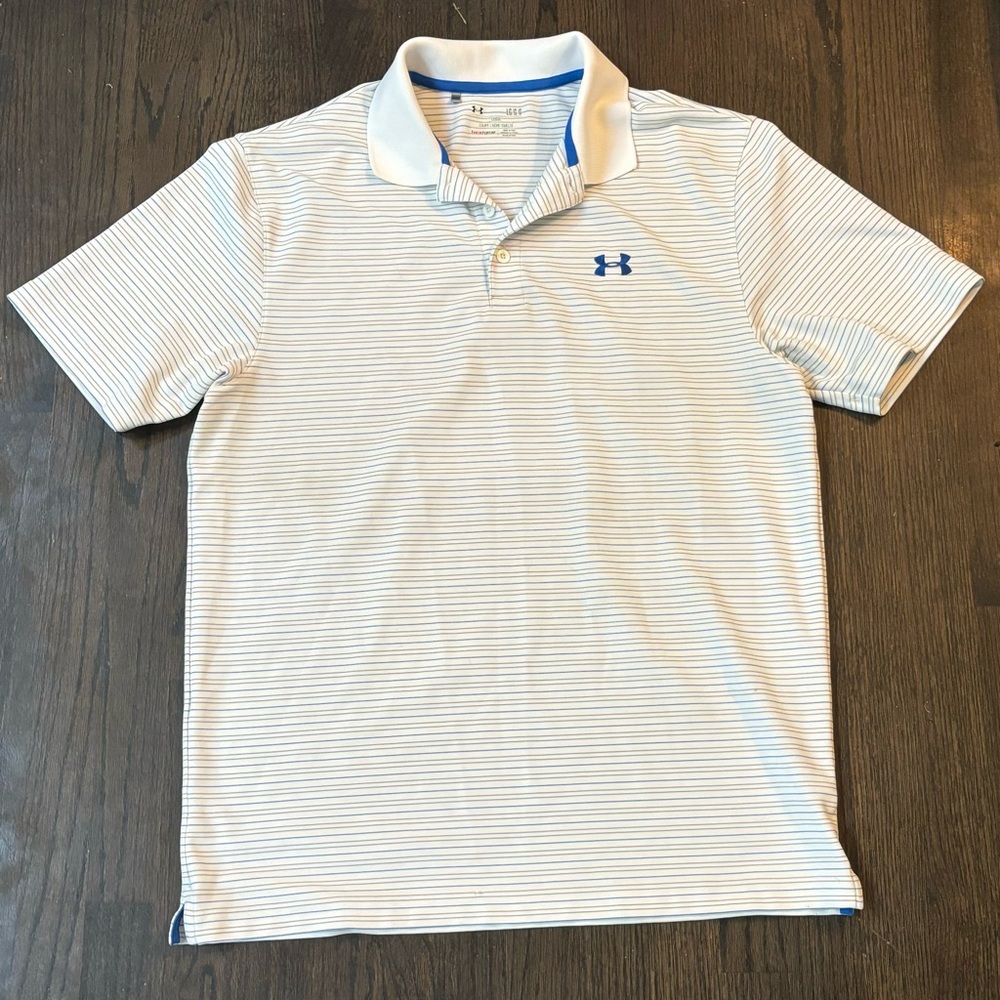 Under Armour White and Blue Men’s Polo Shirt Performance Design Size L